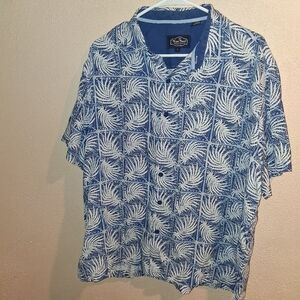 Nat Nast Mens Shirt Short Sleeve Button Up Blue Palms Silk Blend Aloha Sz L